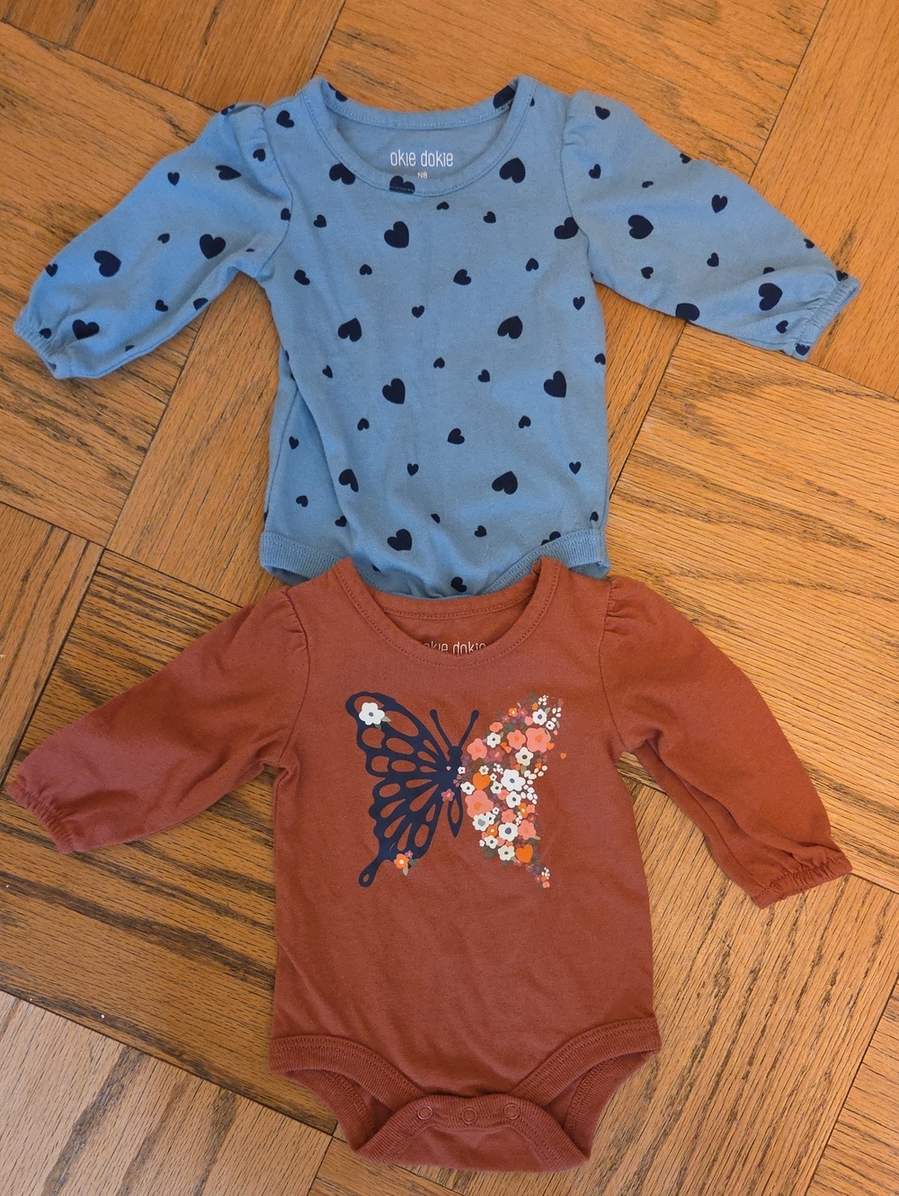 okie dokie Blue Heart & Rust Butterfly Long-Sleeve Bodysuit Set